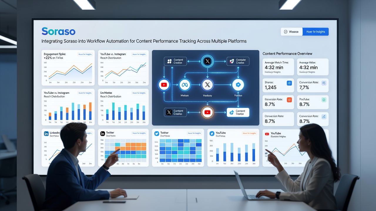 Soraso dashboard displaying aggregated performance metrics from multiple social and publishing platforms