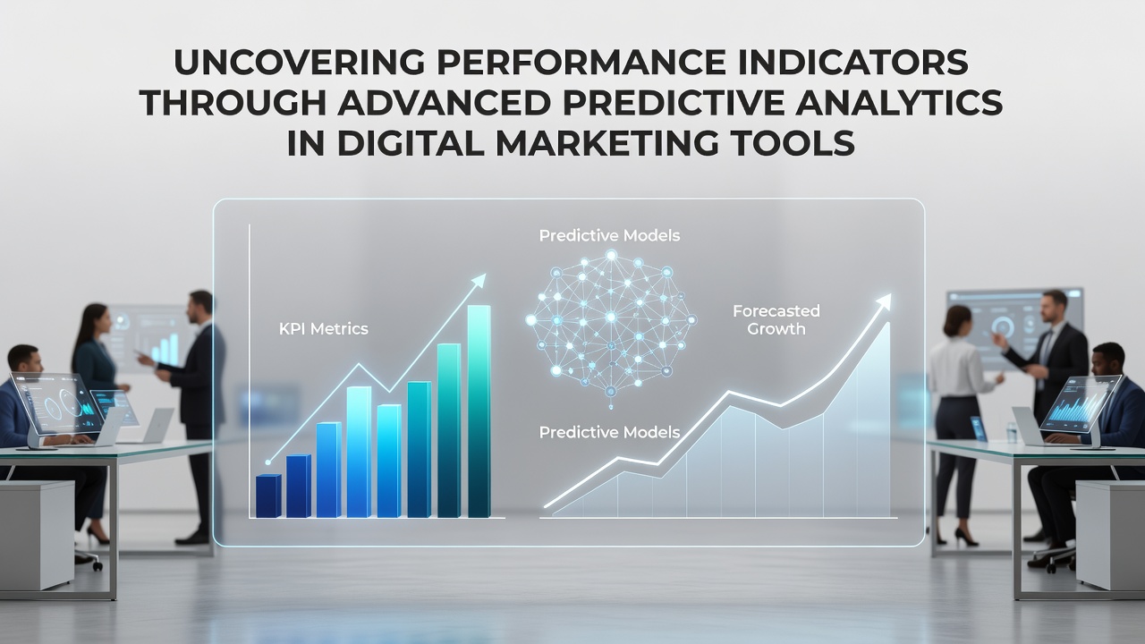 Dashboard interface displaying predictive analytics metrics for digital marketing performance indicators
