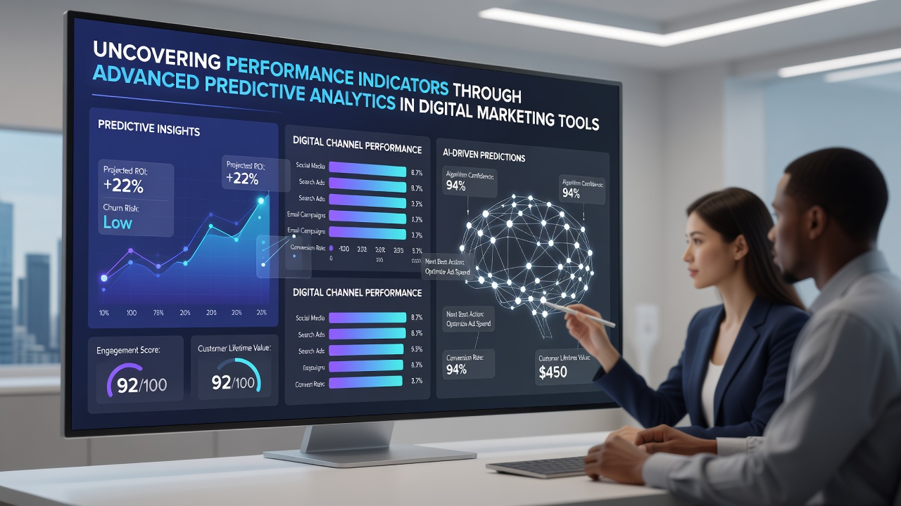 Predictive modeling visualization mapping performance indicators across digital marketing campaigns